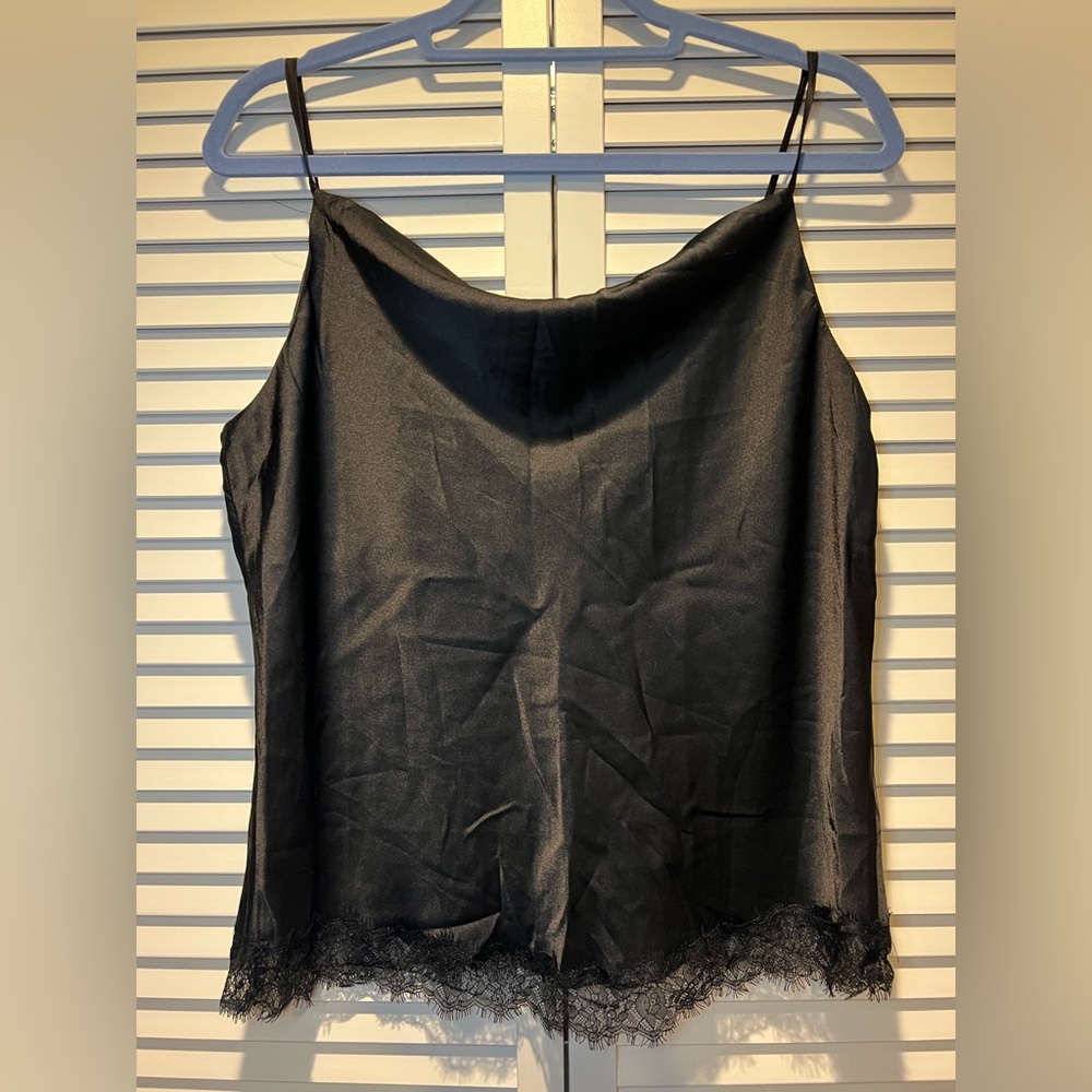 MI AMI Lace Cowl Tank, Black, XL